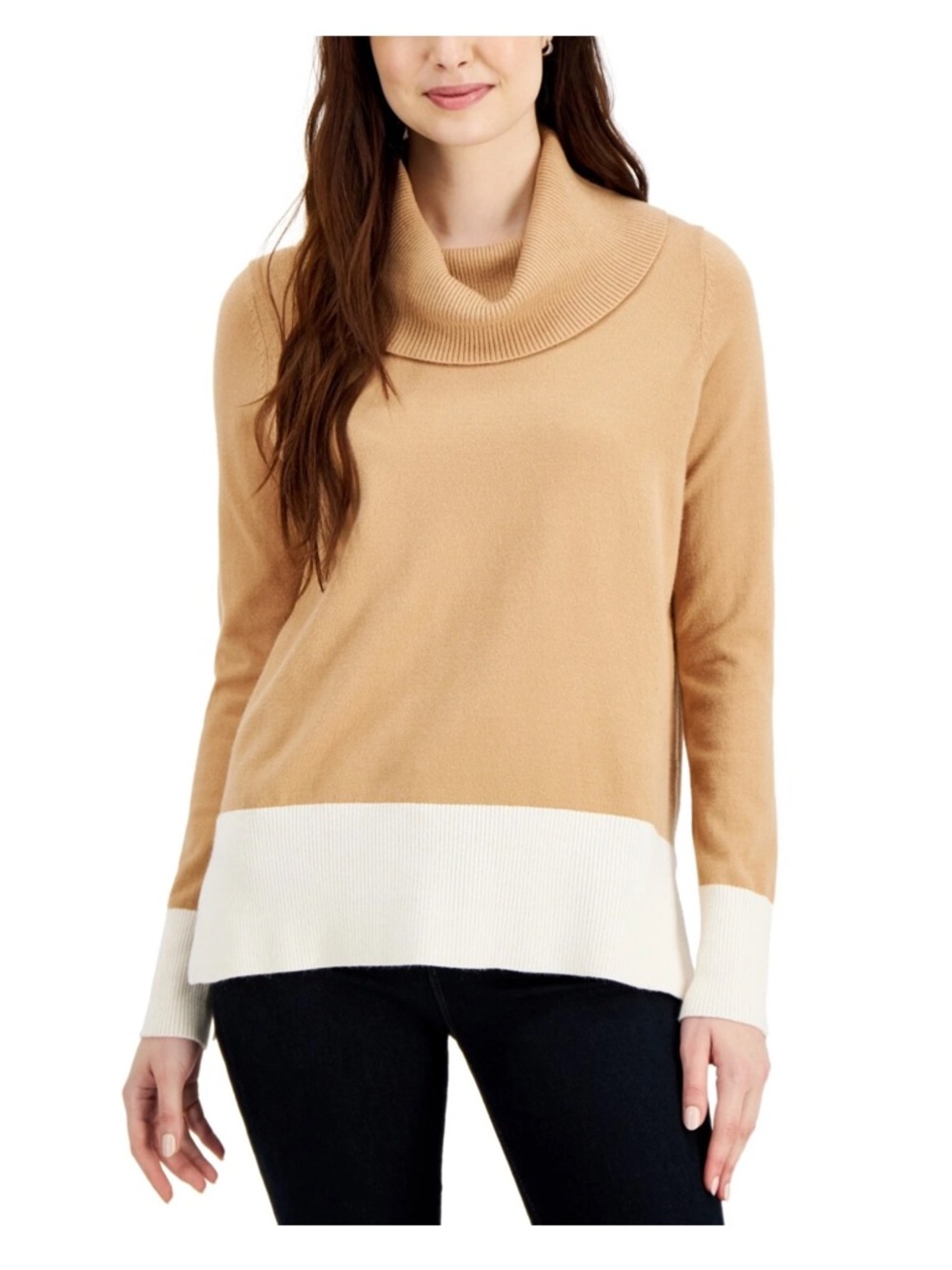 Adyson Parker Camel and Cream Cowl Neck Sweater